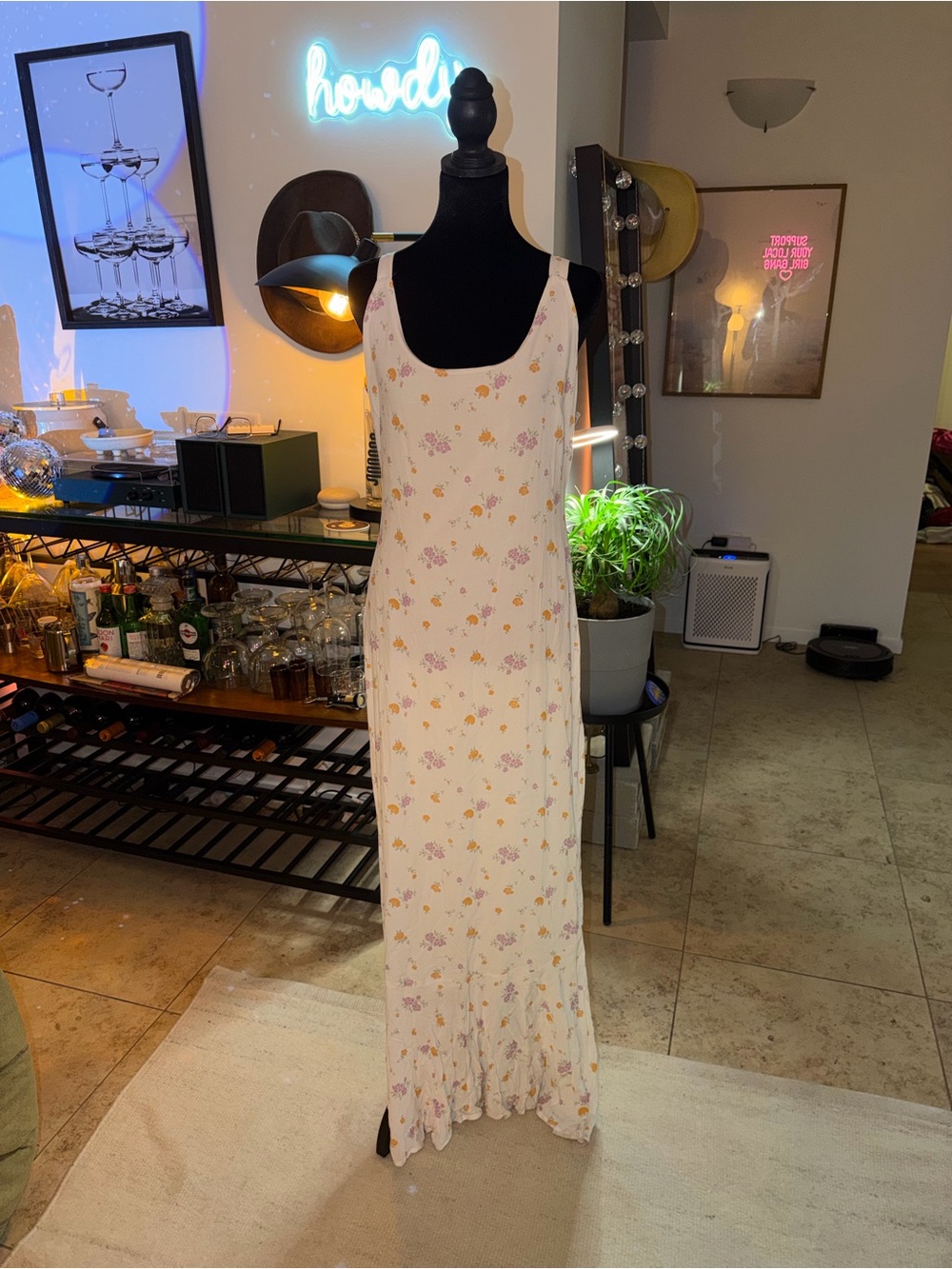 PRINCESS POLLY Floral Cream Slip Dress - Lightweight Women's Maxi